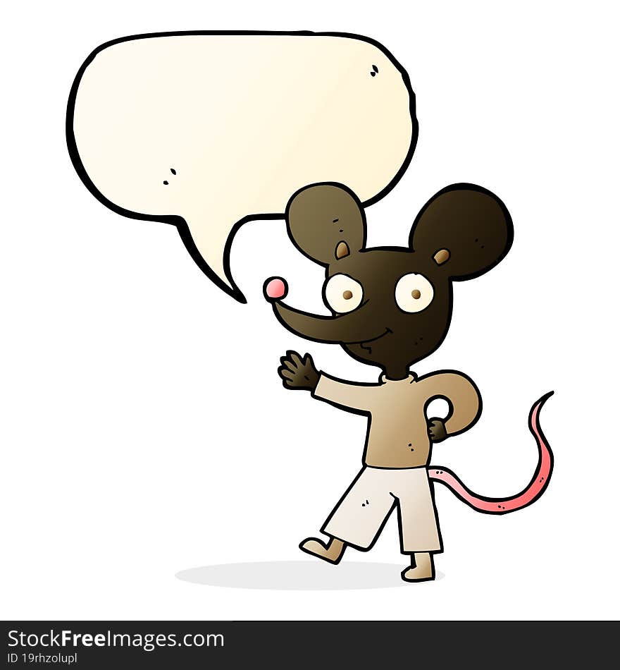 cartoon waving mouse with speech bubble