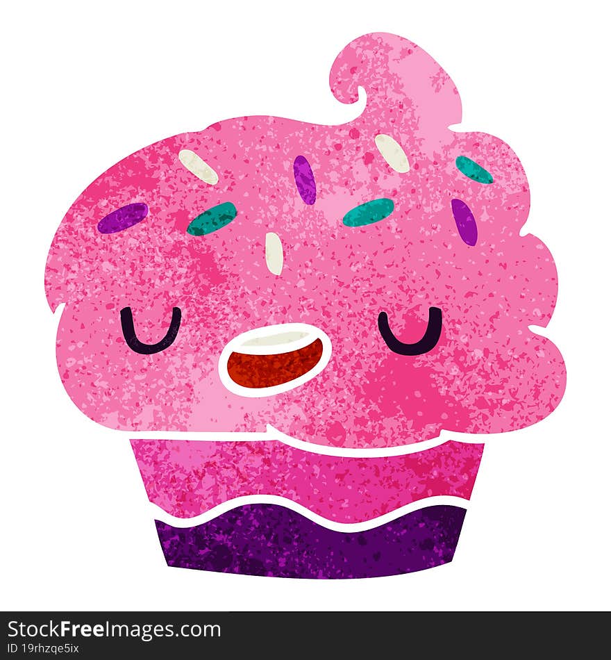 retro cartoon illustration kawaii of a cute cupcake. retro cartoon illustration kawaii of a cute cupcake