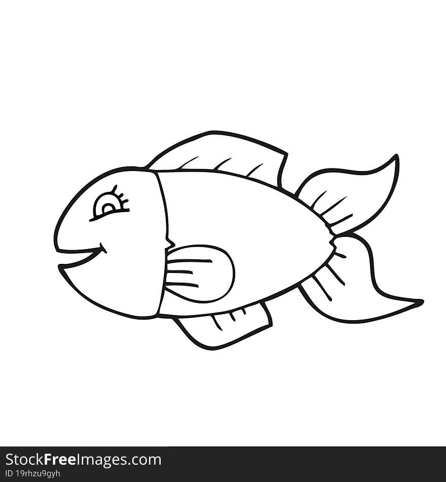 black and white cartoon fish