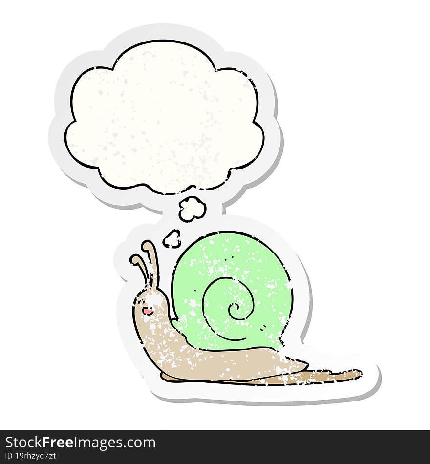 cartoon snail with thought bubble as a distressed worn sticker