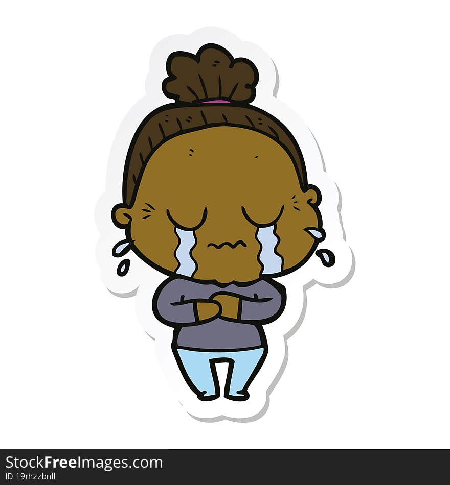 Sticker Of A Cartoon Crying Old Lady