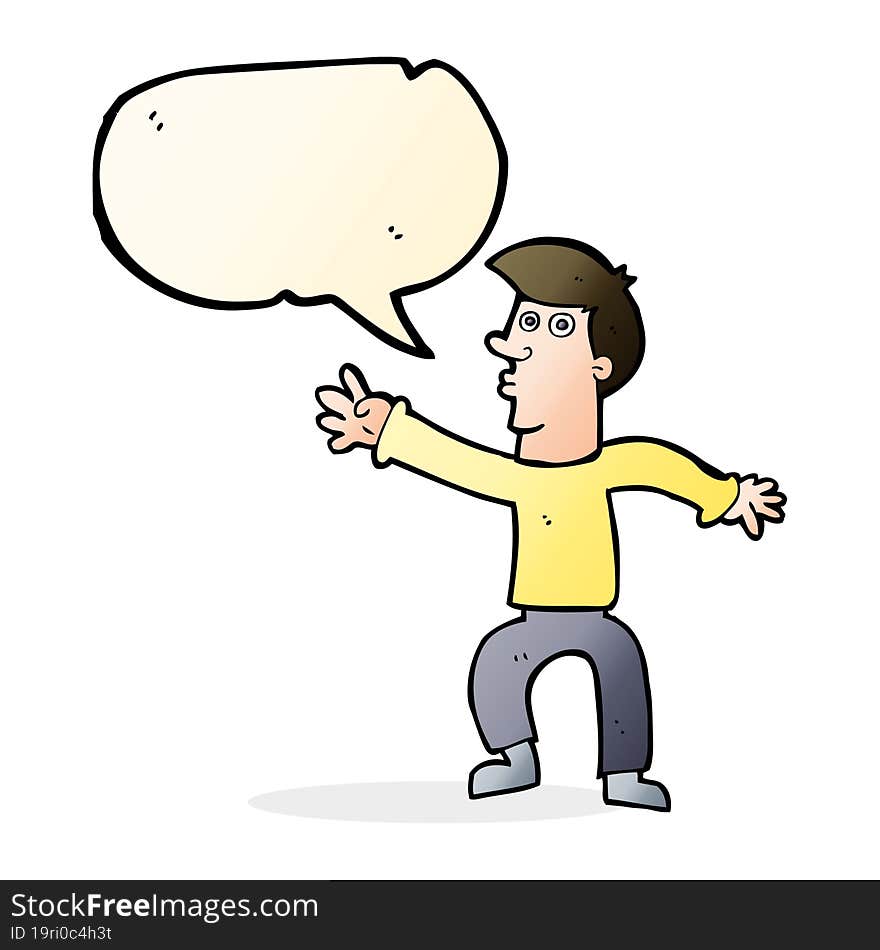 cartoon reaching man with speech bubble