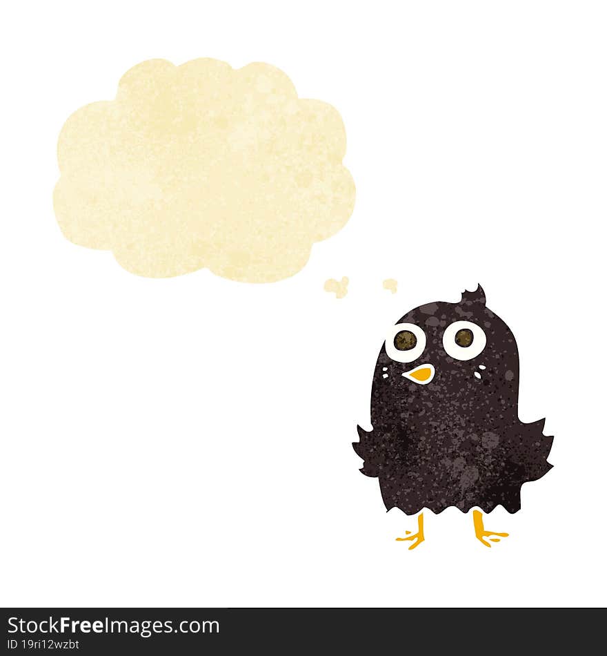 funny cartoon bird with thought bubble