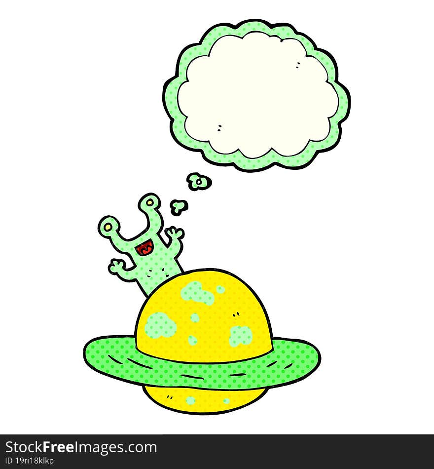 freehand drawn thought bubble cartoon alien planet