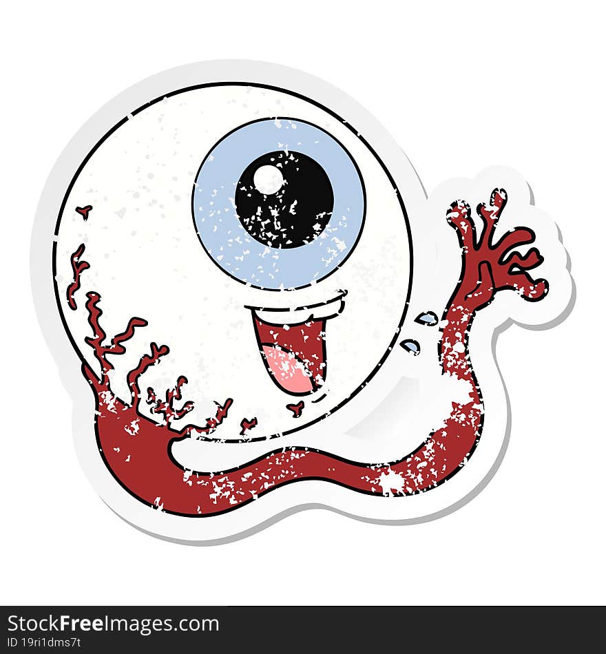 distressed sticker of a cartoon eyeball laughing