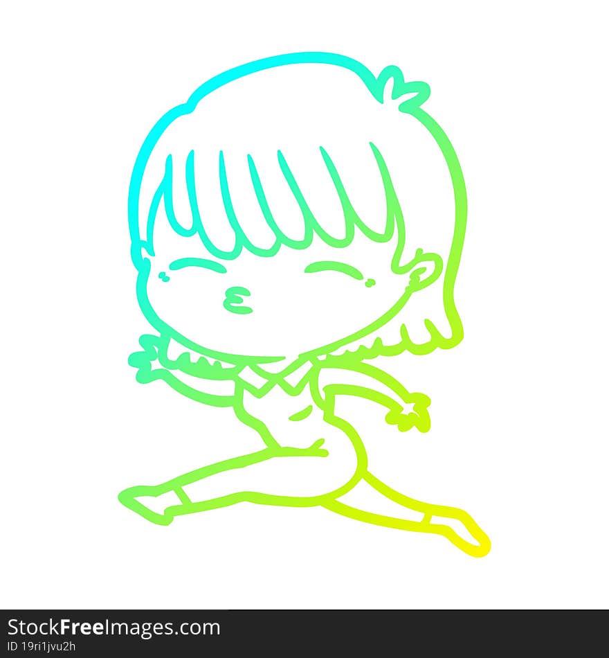 cold gradient line drawing of a cartoon woman