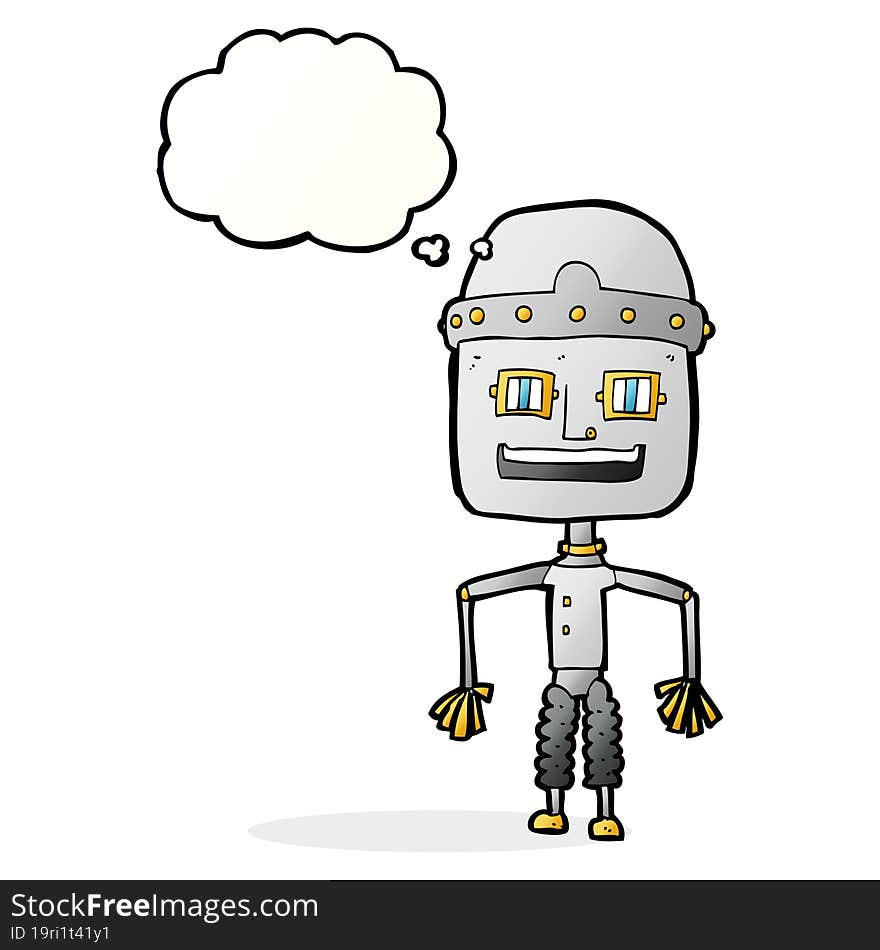 Funny Cartoon Robot With Thought Bubble