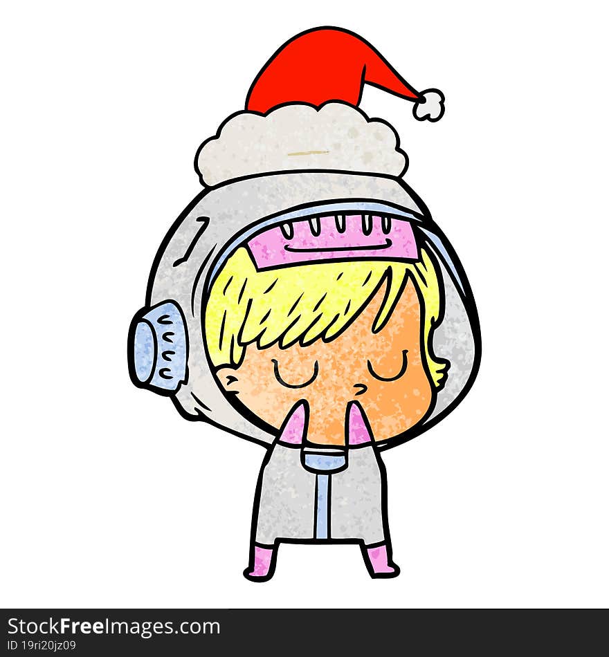 textured cartoon of a astronaut woman wearing santa hat