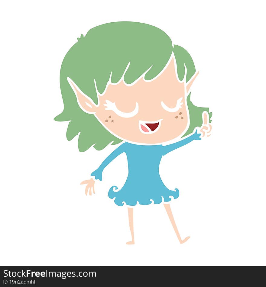 Happy Flat Color Style Cartoon Elf Girl