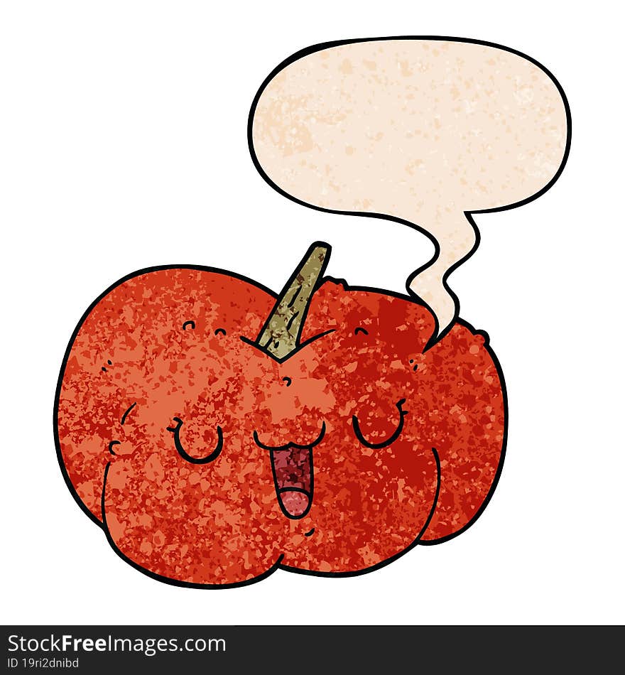 Cartoon Pumpkin And Speech Bubble In Retro Texture Style