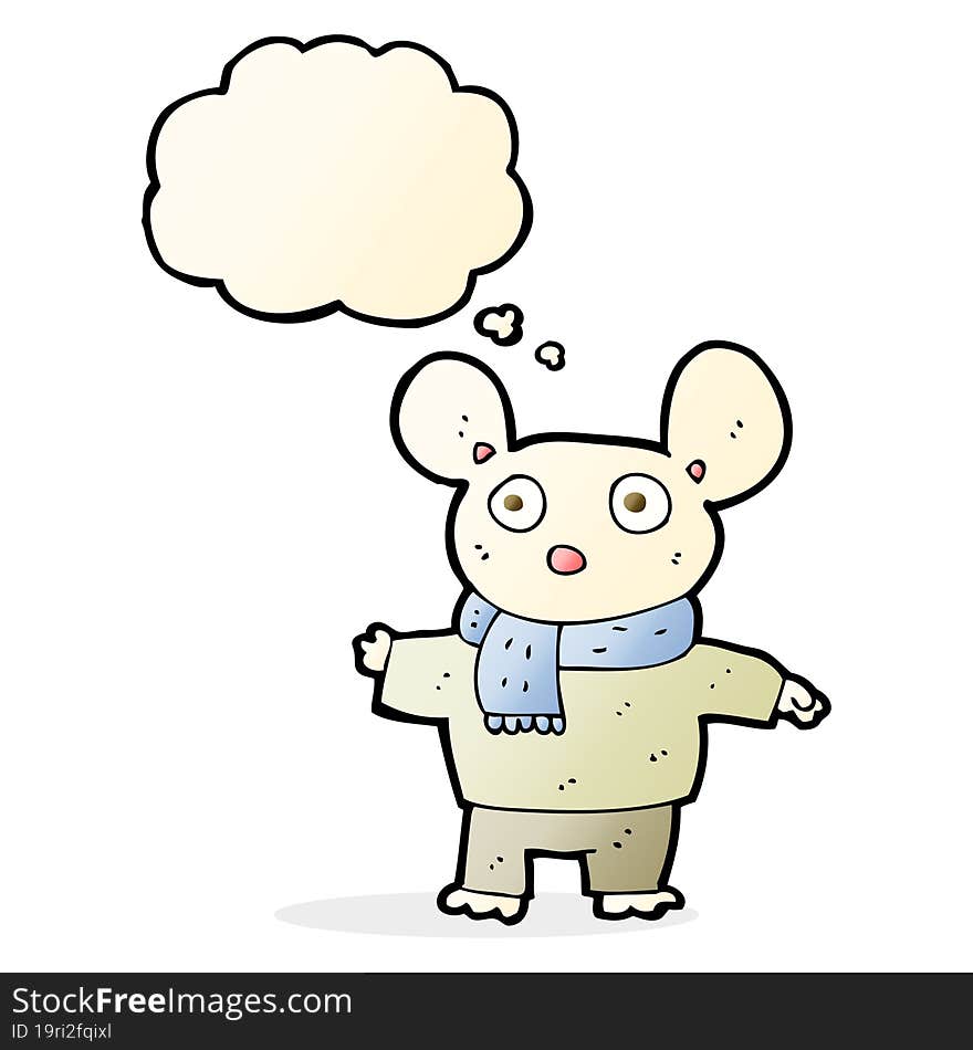 cartoon mouse in clothes with thought bubble