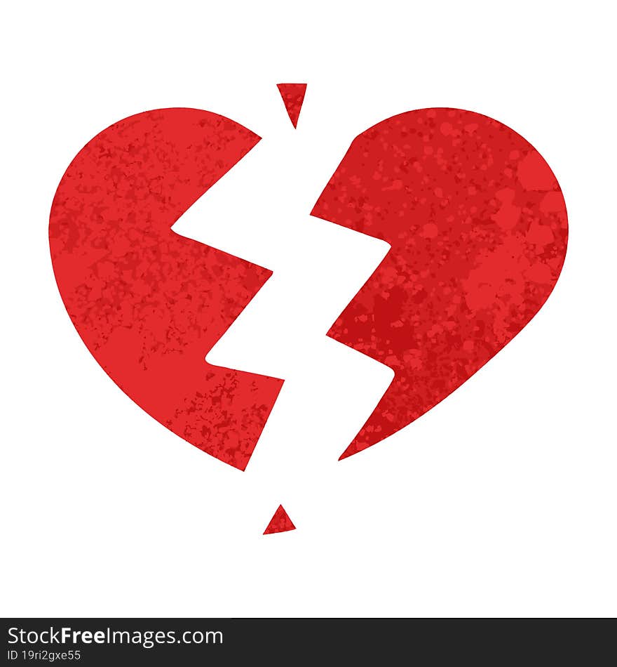 retro illustration style cartoon broken heart