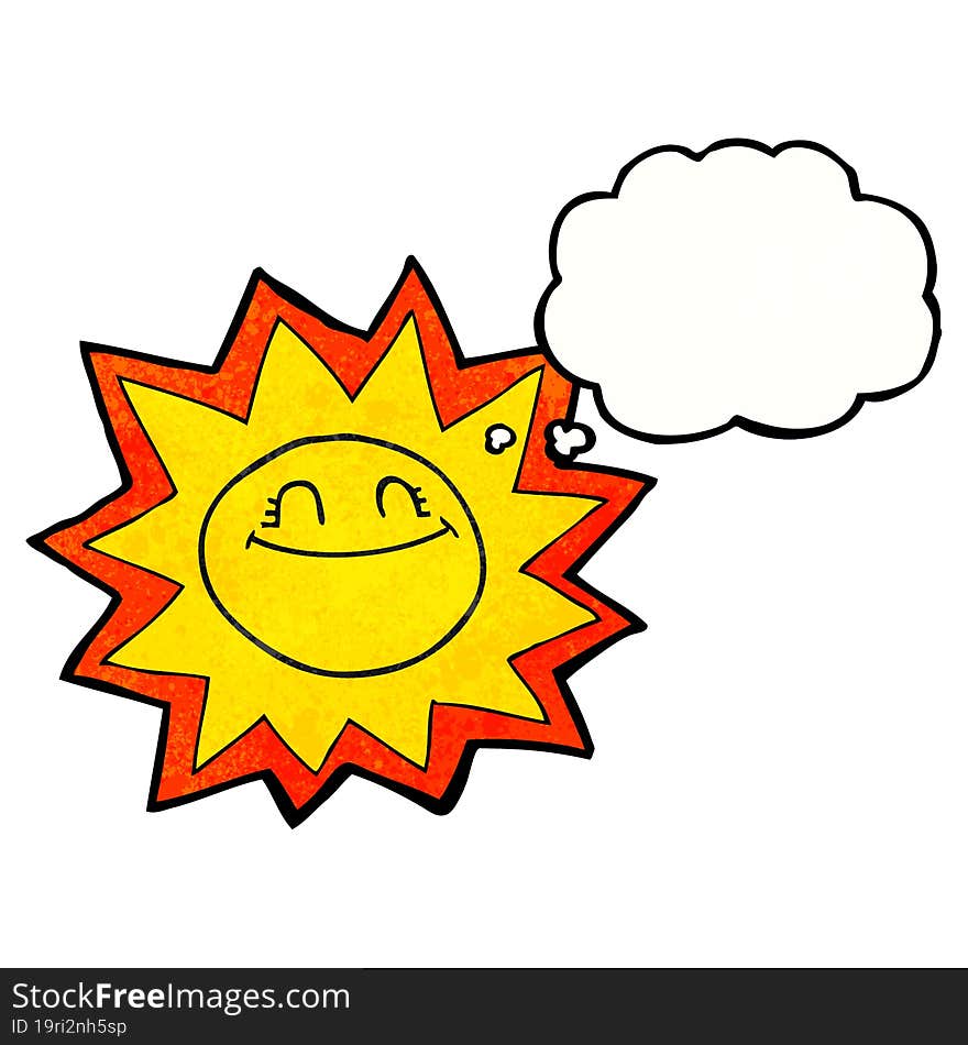 happy freehand drawn thought bubble textured cartoon sun. happy freehand drawn thought bubble textured cartoon sun