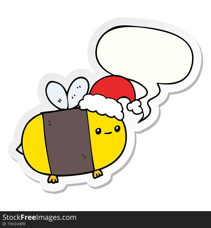 cartoon christmas bee and speech bubble sticker