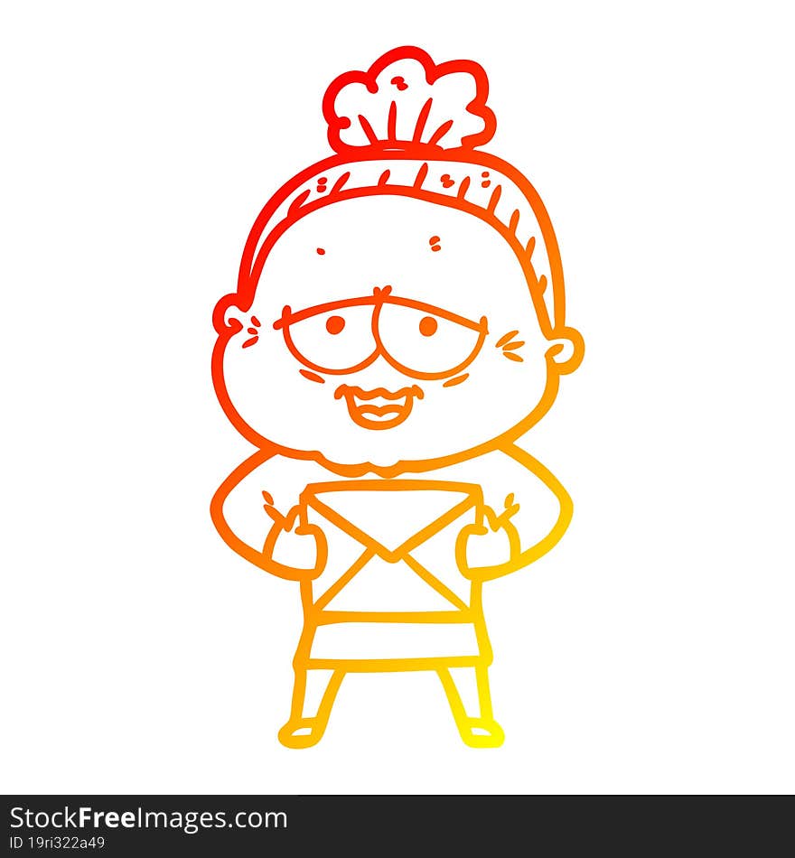 warm gradient line drawing cartoon happy old lady