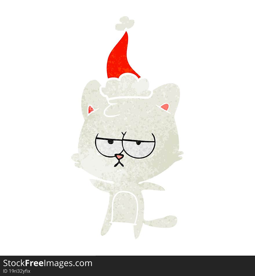 bored retro cartoon of a cat wearing santa hat