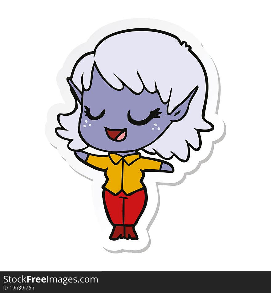 sticker of a happy cartoon elf girl