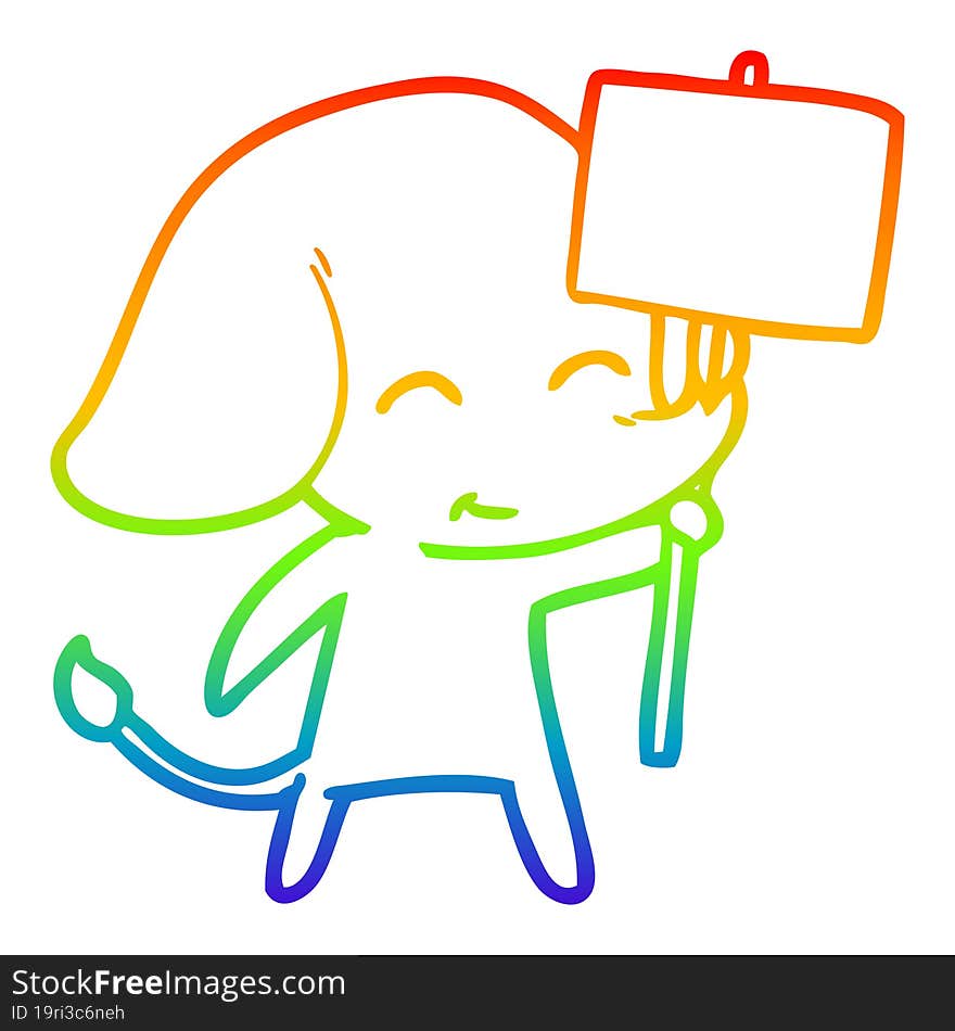 rainbow gradient line drawing cute cartoon elephant