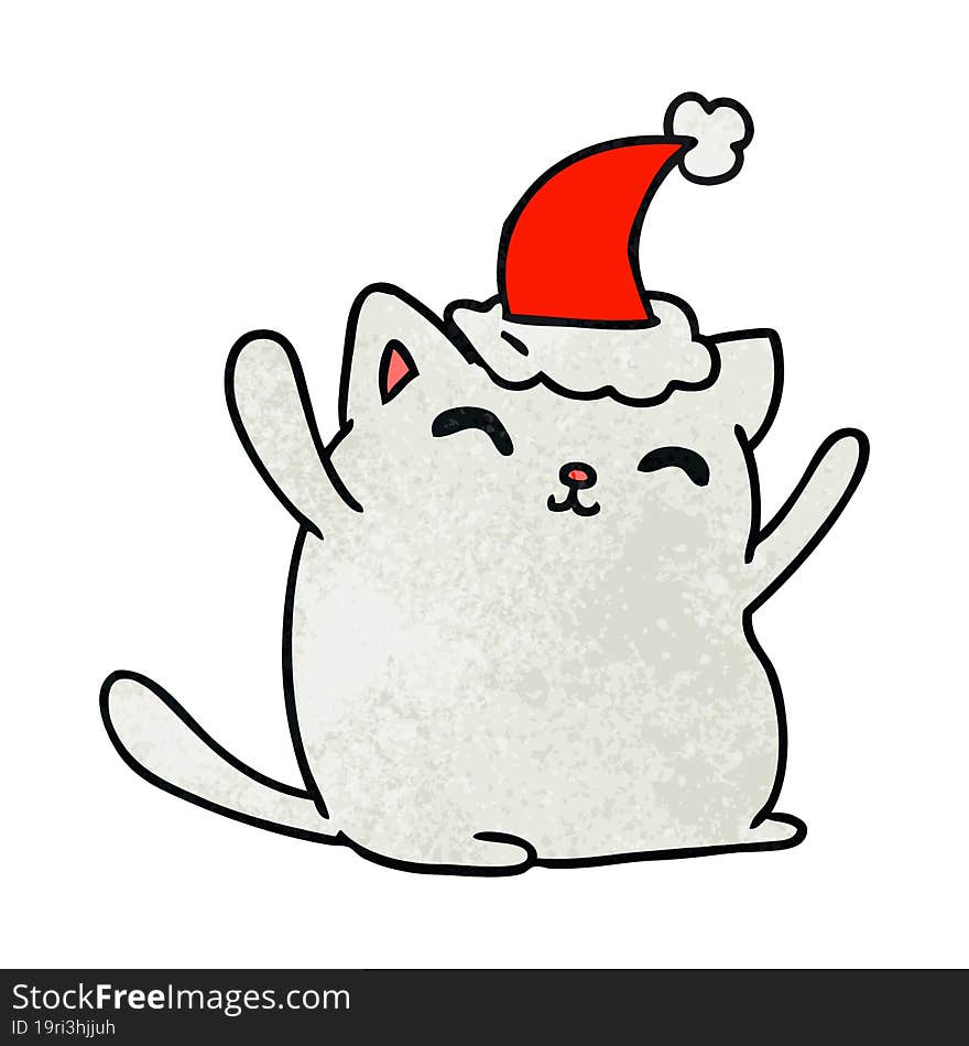 Christmas Textured Cartoon Of Kawaii Cat