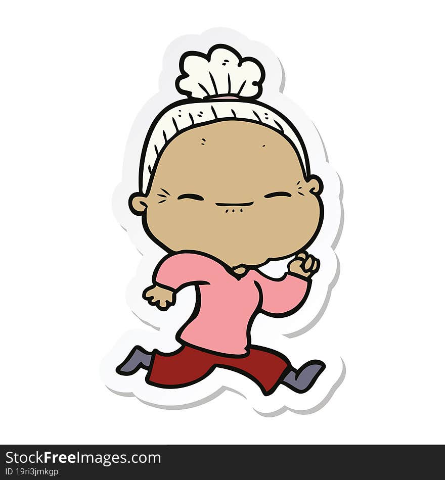 Sticker Of A Cartoon Peaceful Old Woman