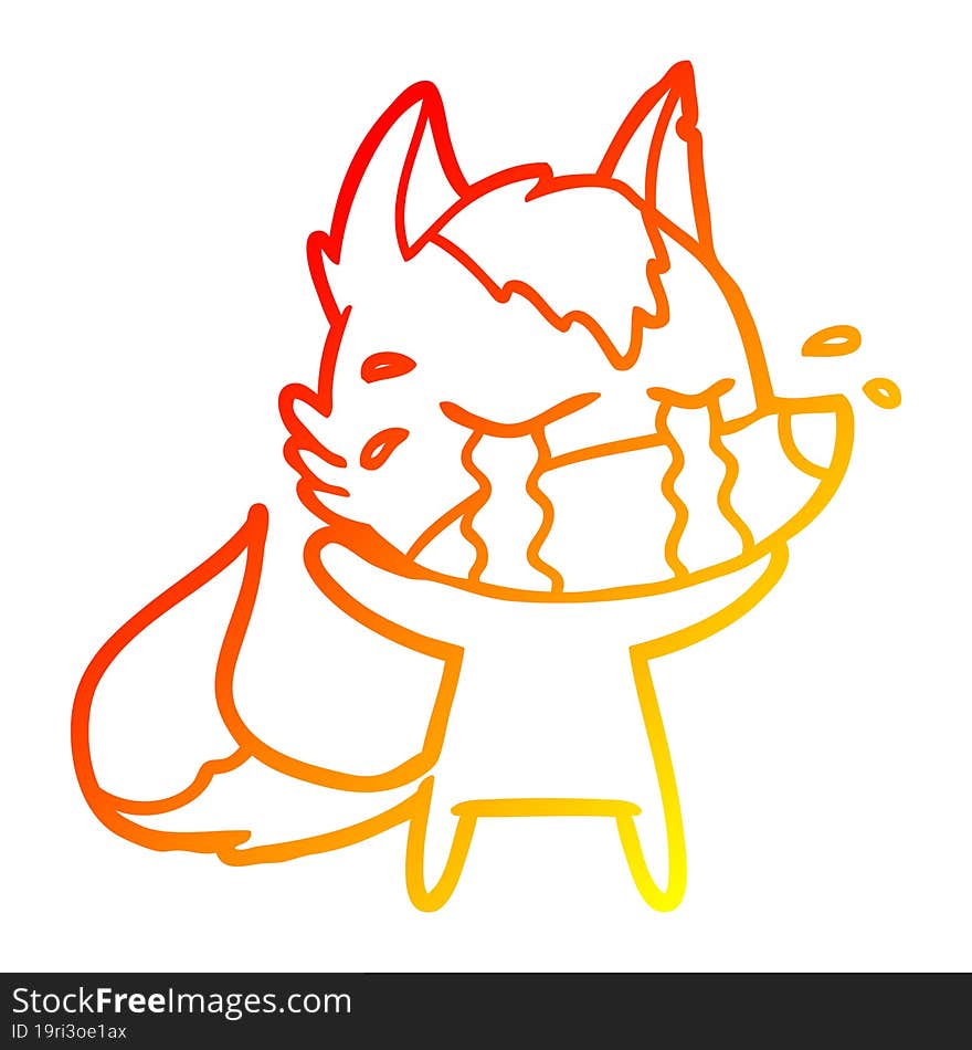 warm gradient line drawing cartoon crying wolf