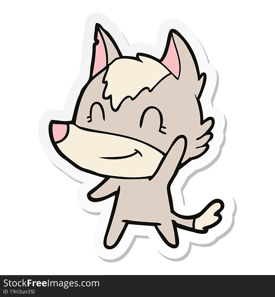 sticker of a friendly cartoon wolf