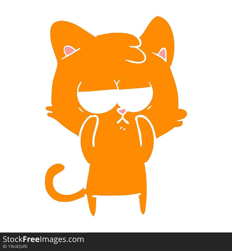 Bored Flat Color Style Cartoon Cat