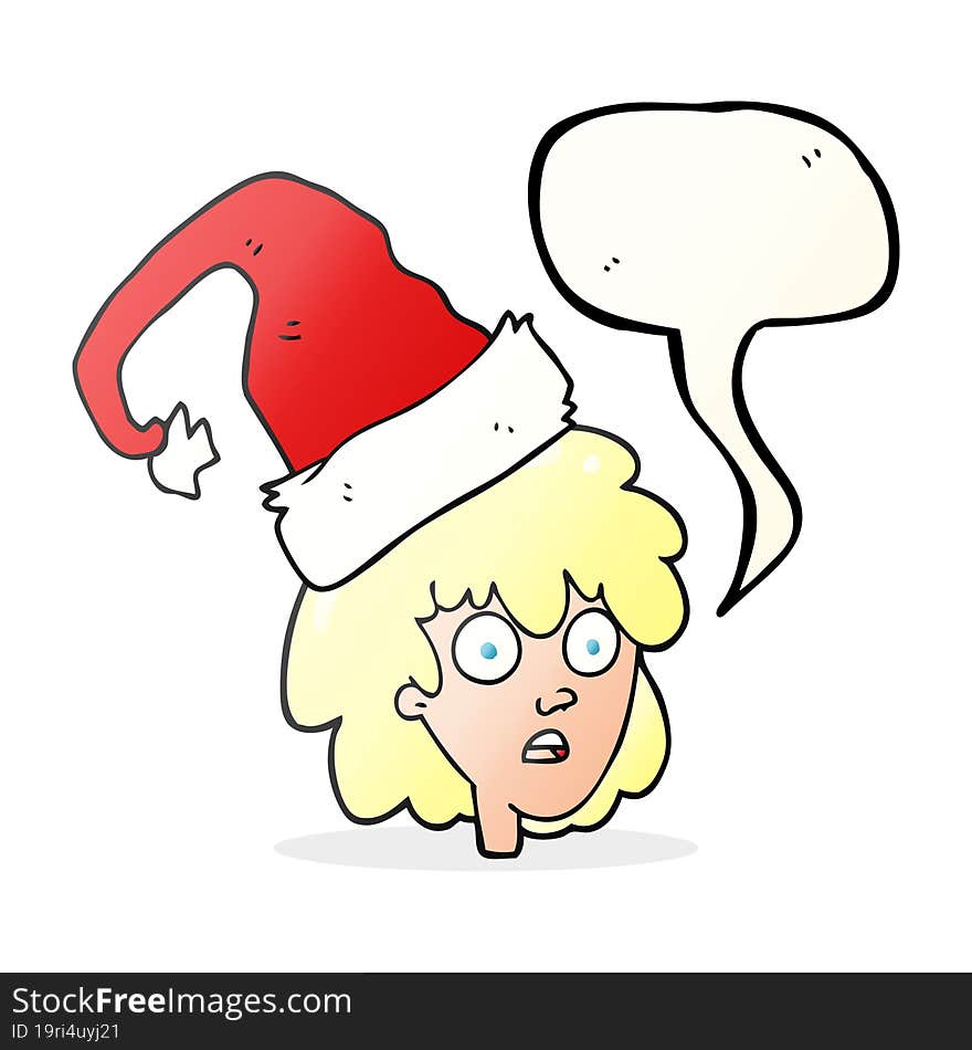 speech bubble cartoon woman with santa hat