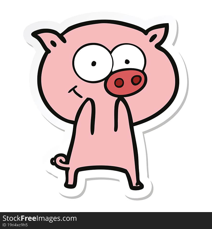 sticker of a cheerful pig cartoon