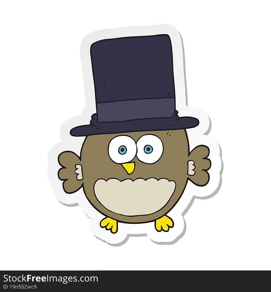 sticker of a cartoon owl in top hat