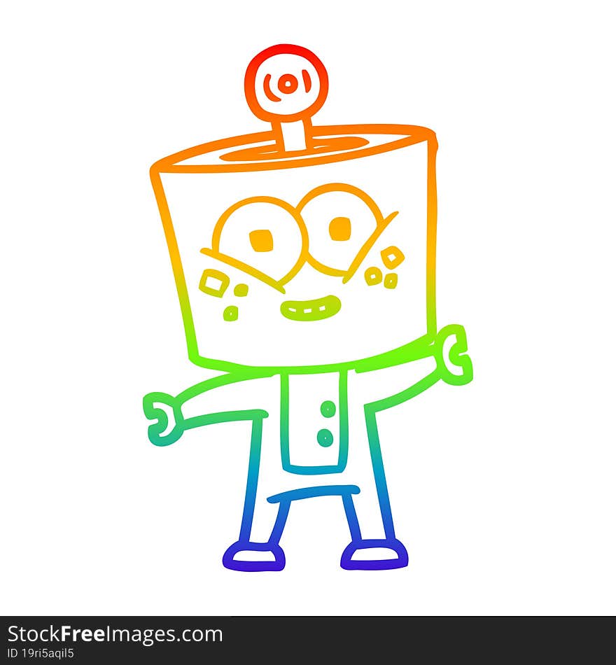 rainbow gradient line drawing of a happy cartoon robot