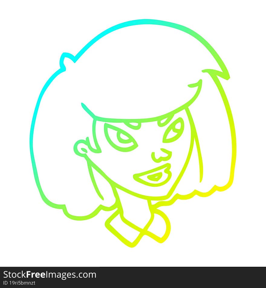 cold gradient line drawing of a cartoon face girl