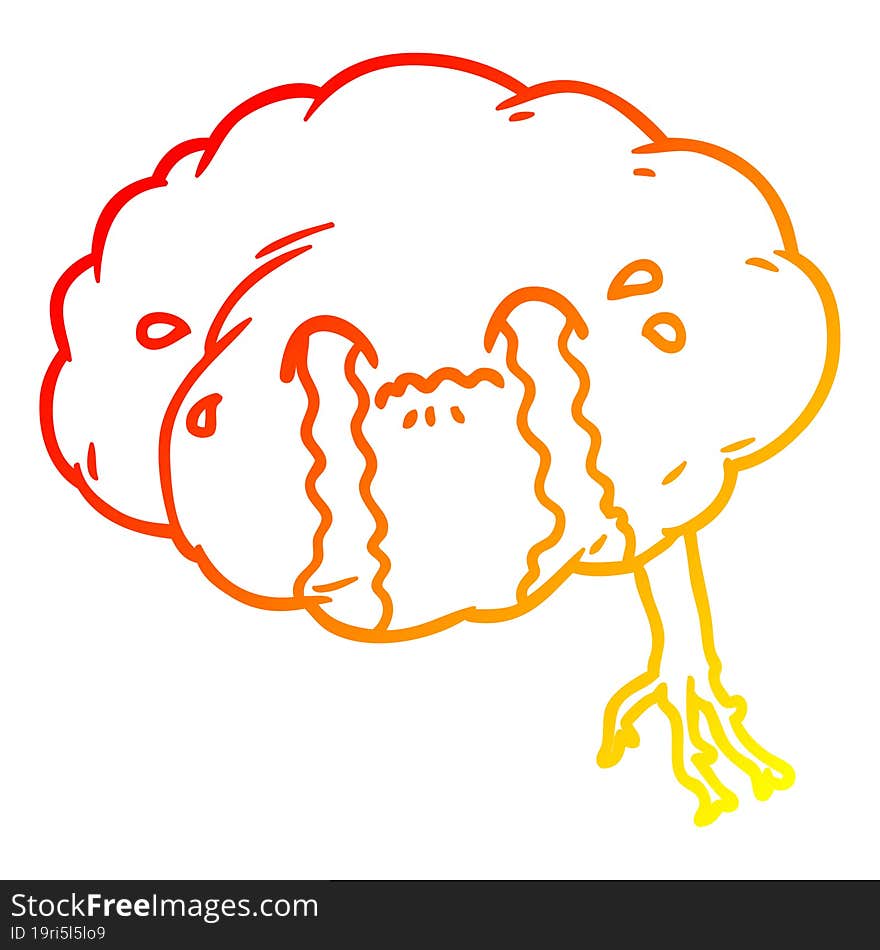 warm gradient line drawing cartoon brain with headache