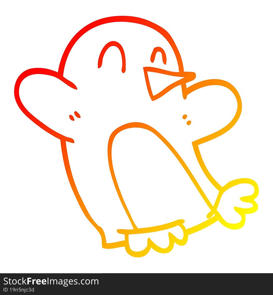 warm gradient line drawing cartoon christmas penguin