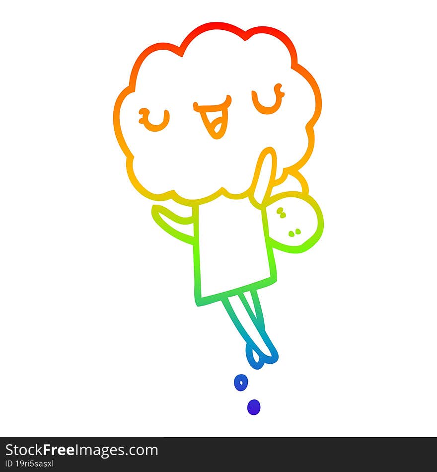 rainbow gradient line drawing cute cartoon cloud head creature