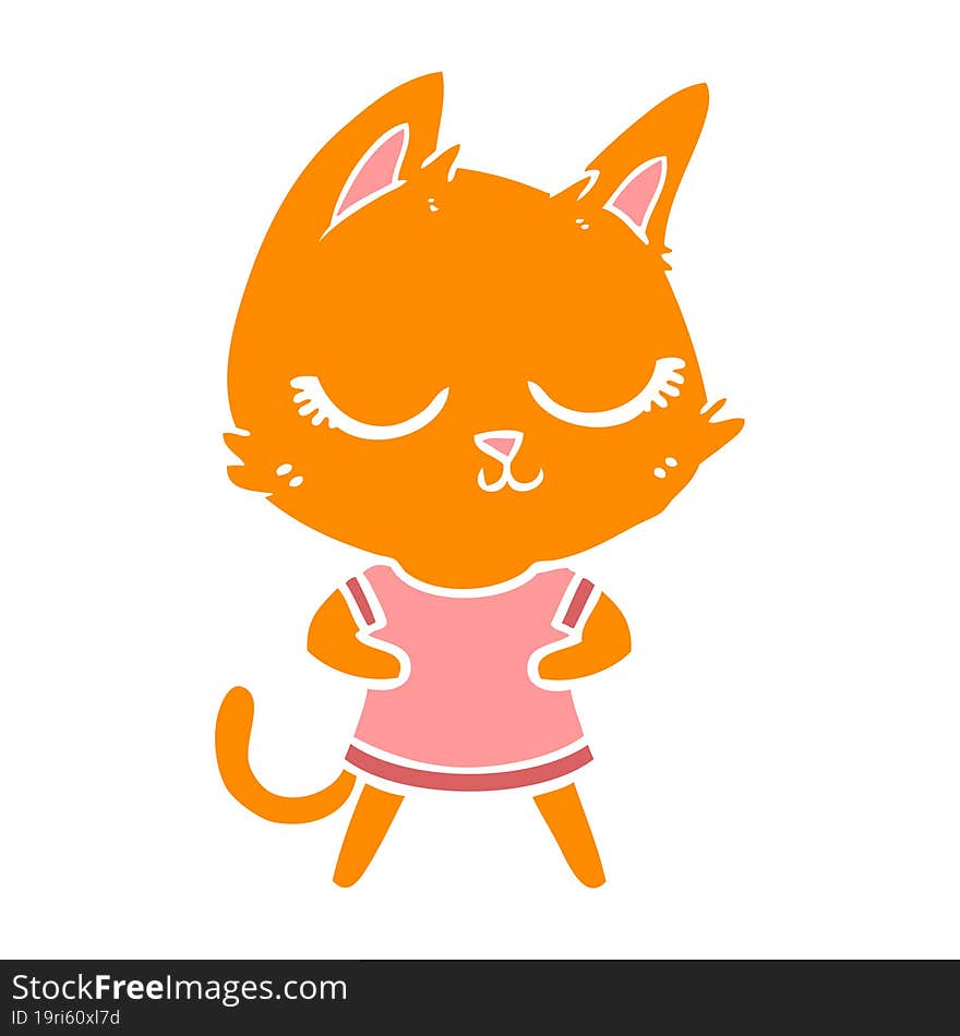 calm flat color style cartoon cat