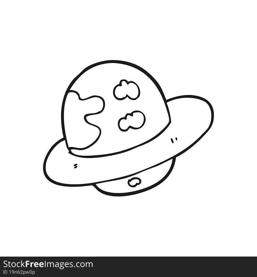 black and white cartoon planet