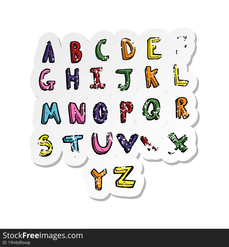 Retro Distressed Sticker Of A Cartoon Alphabet