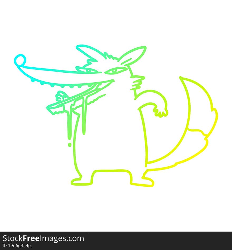 cold gradient line drawing hungry cartoon wolf