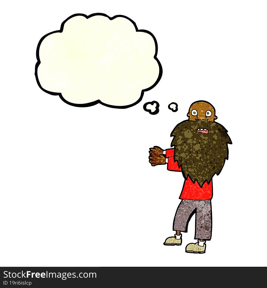 cartoon bearded old man with thought bubble