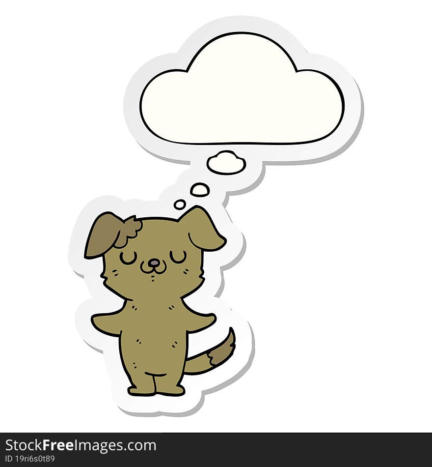 cartoon puppy and thought bubble as a printed sticker