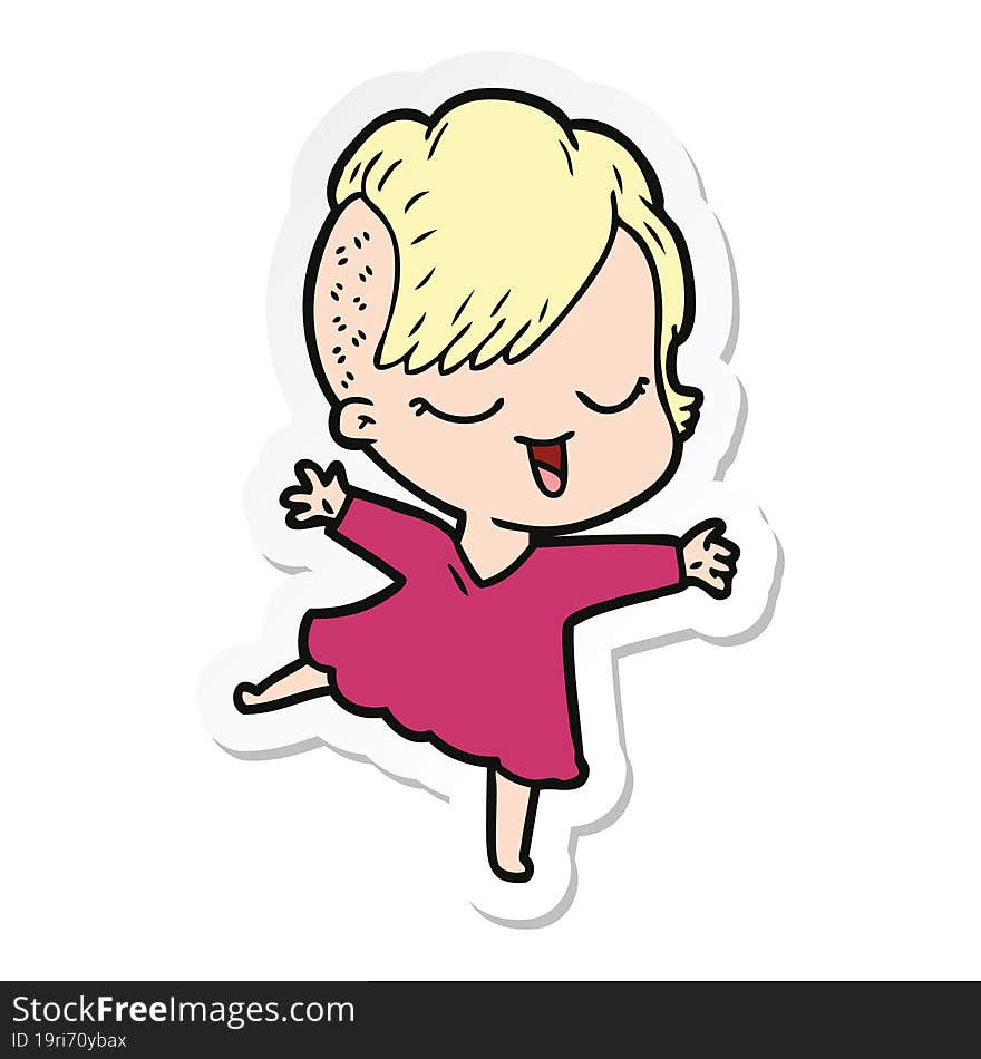 sticker of a happy cartoon girl dancing