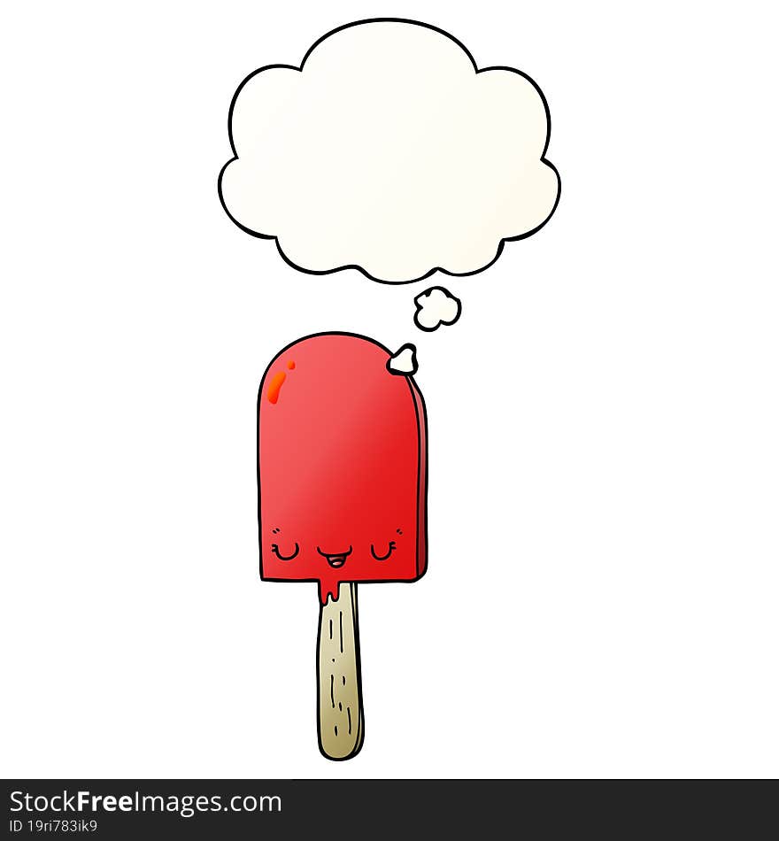 cartoon ice lolly and thought bubble in smooth gradient style