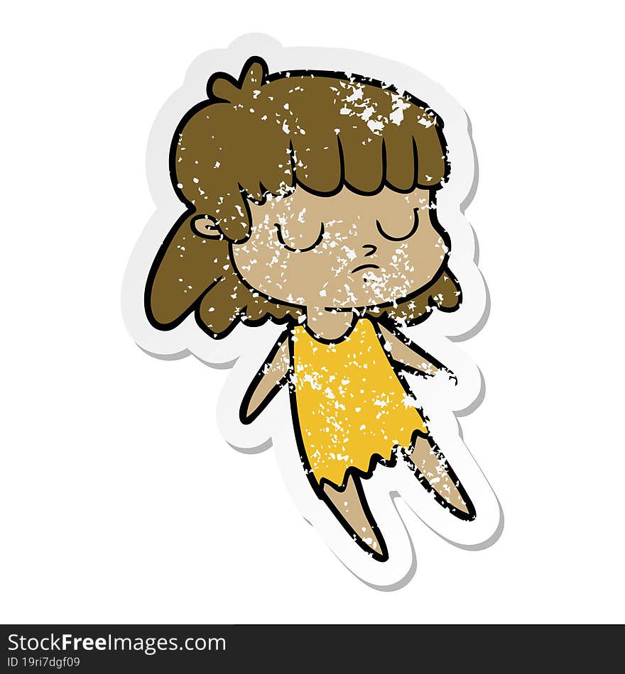 distressed sticker of a cartoon indifferent woman