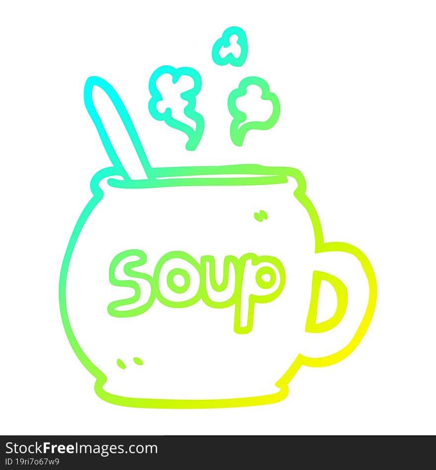 Cold Gradient Line Drawing Cartoon Cup Of Soup