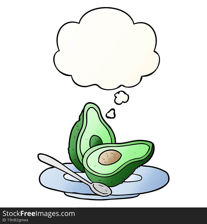 cartoon avocado and thought bubble in smooth gradient style