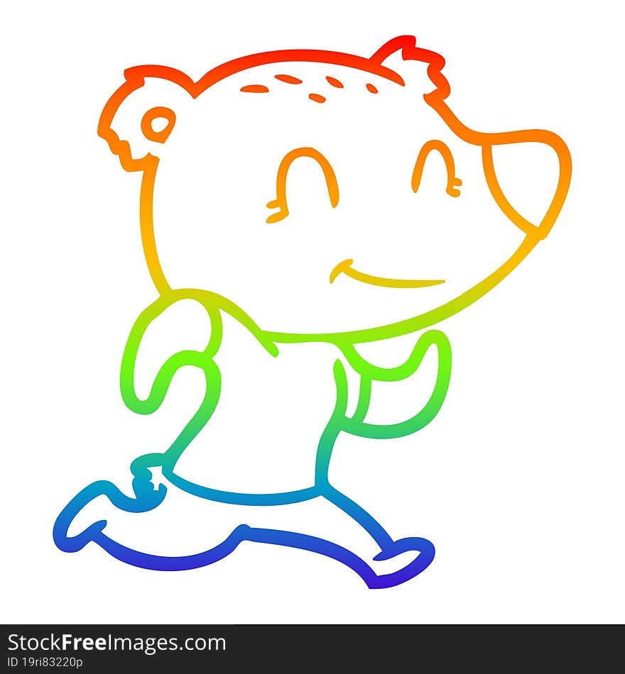 Rainbow Gradient Line Drawing Healthy Runnning Bear Cartoon