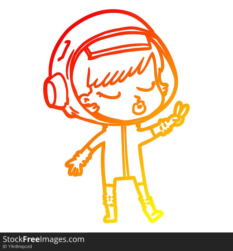 warm gradient line drawing cartoon pretty astronaut girl