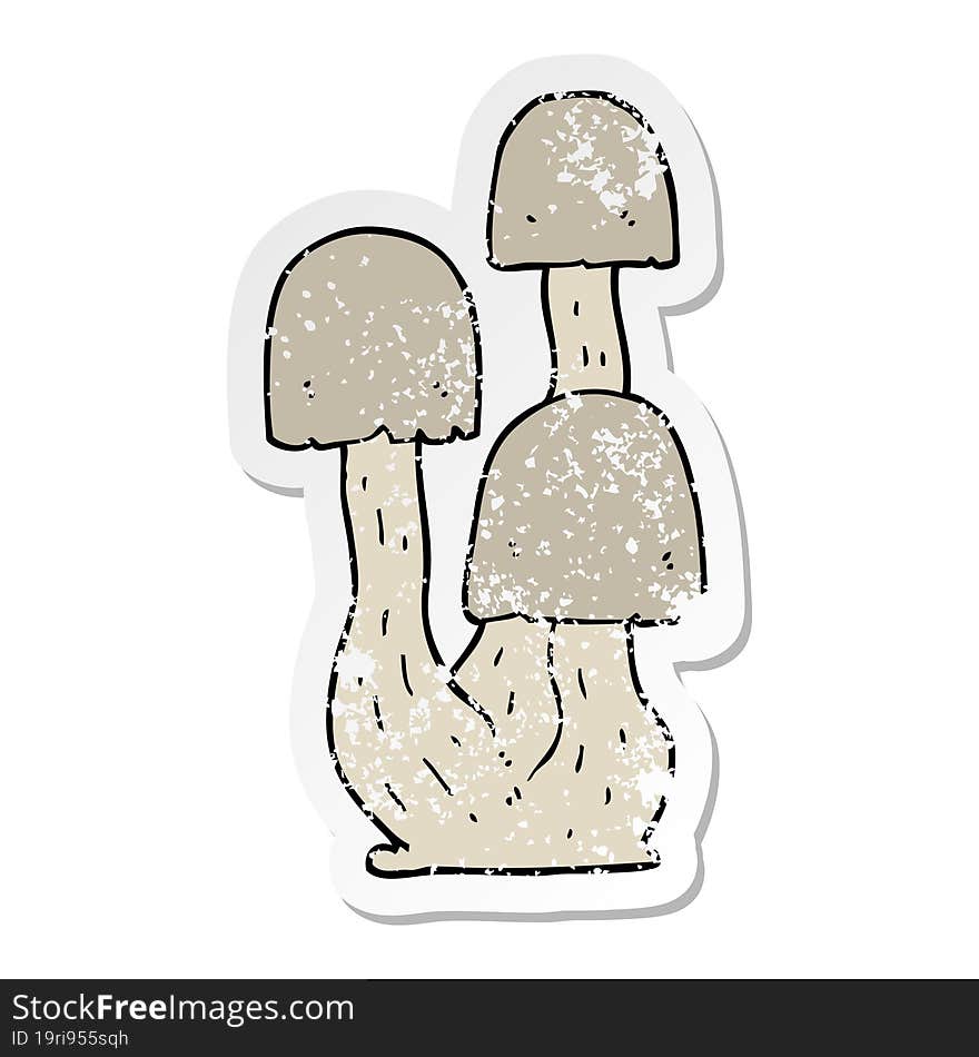 distressed sticker of a cartoon mushroom