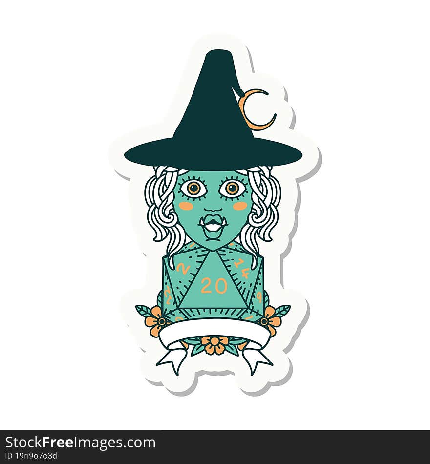 half orc witch character with natural 20 dice roll sticker